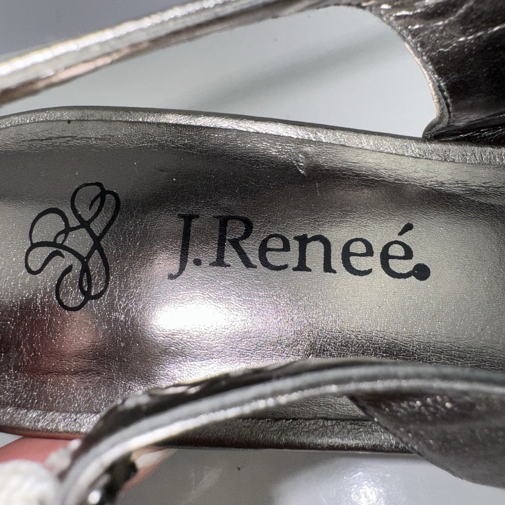 J. Renee Classic Silver Peep Toe Silver Metallic Slingback Kitten Heels Size 7 N - Picture 5 of 16